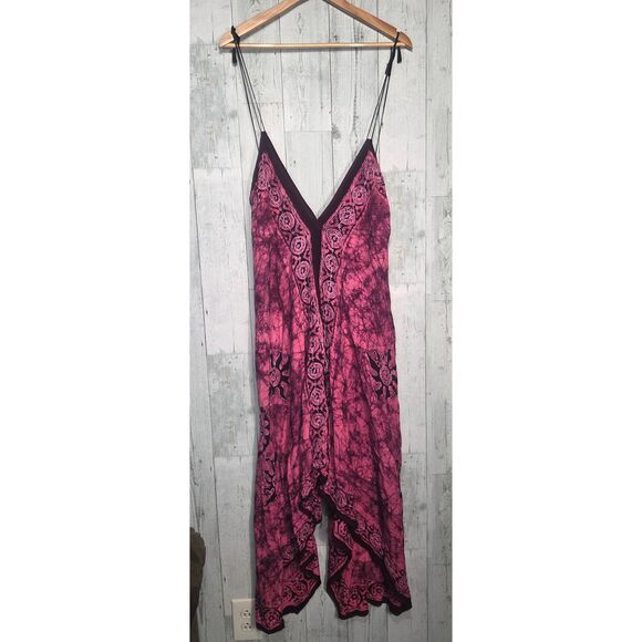 Double Decker Hippie Asymmetrical Hem Tie Dye Embroidered Dress Free Size - Picture 1 of 6